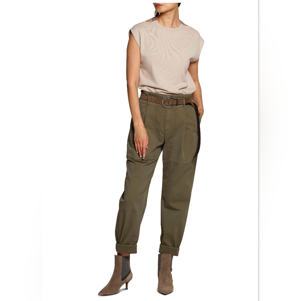 Brunello Cucinelli Olive Green Pleated Pants